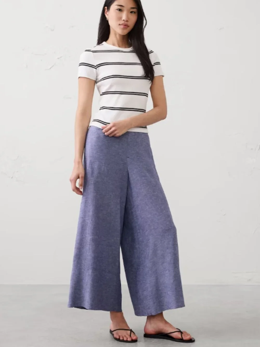 NWT Banana Republic Anyday Wide-Leg High-Rise Linen-Blend Cropped Pant Blue XXL